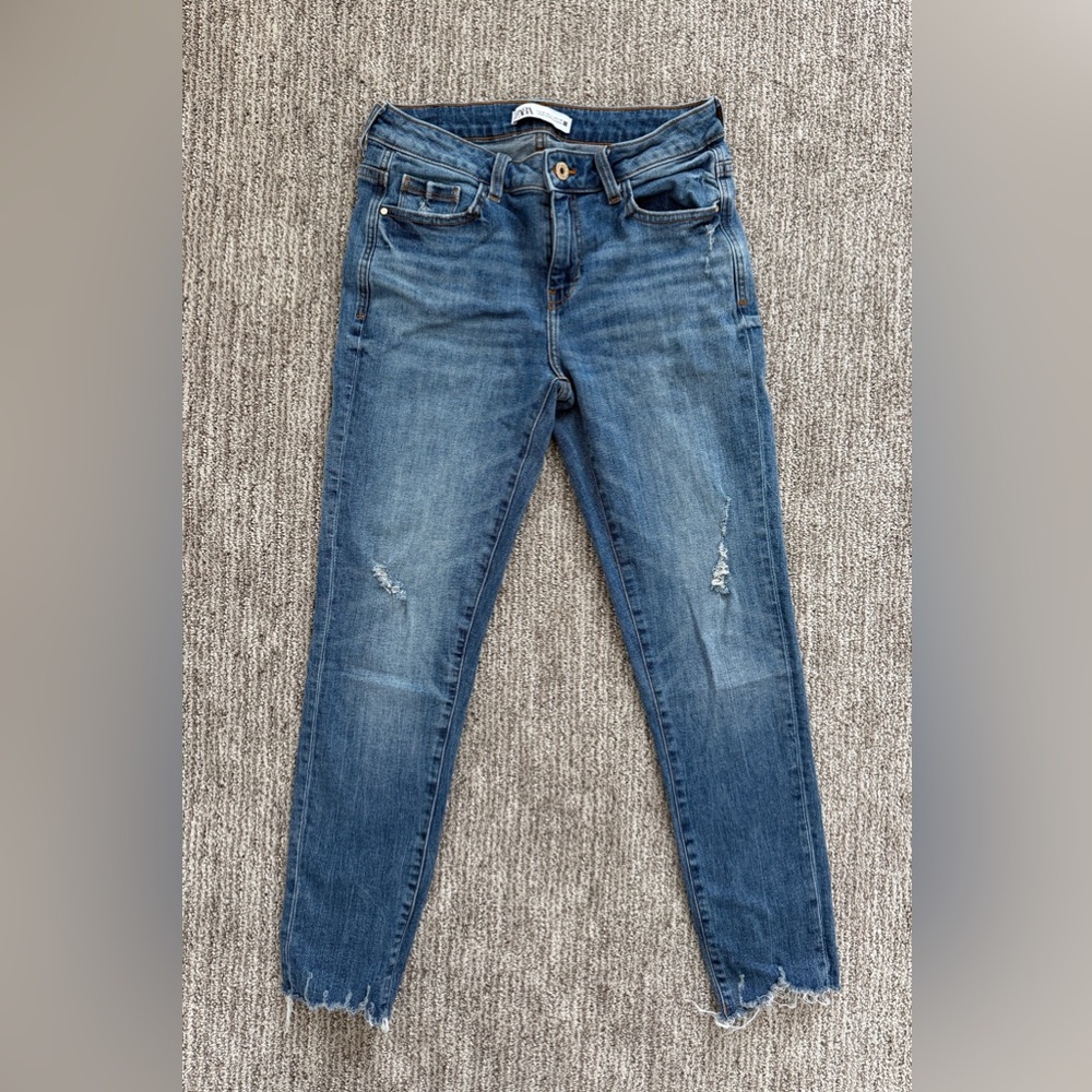 Zara Women's Distressed Blue Skinny Jeans